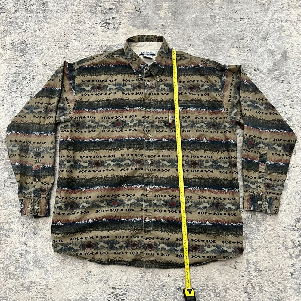VTG Columbia Mens Aztec Native Mountain Button Down Green Shirt Size XXL Rare